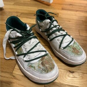 Green and White Sneakers with Camouflage Detail